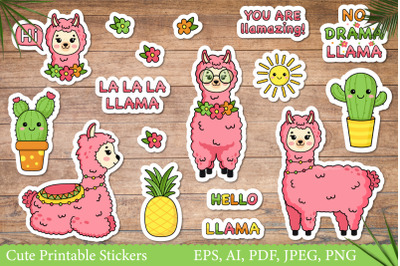 Cute Kawaii Llama and Cacti Stickers | Stickers For Cricut