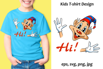 Funny Clown Sublimation. Kids T-Shirt Design.