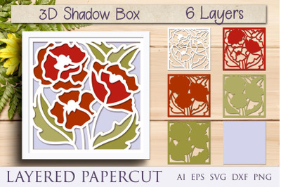 3d flower layered paper cut, Flower shadow box svg template