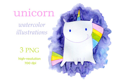 Watercolor illustrations of unicorn