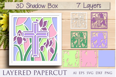 Cross with flowers shadow box, 3d layered template