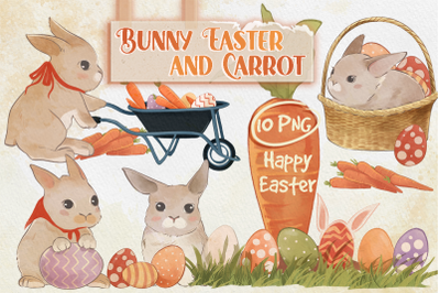 Bunny Easter &amp; Carrots Cliparts