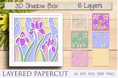 Flower shadow box, 3d layered papercut template