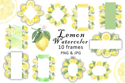 Watercolor Frame Lemon Citrus Fruit PNG