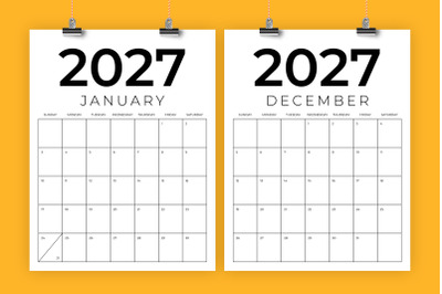 2027 Vertical 8.5 x 11 Inch Calendar Template