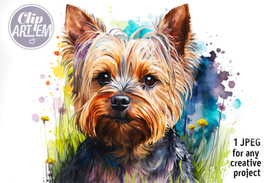 Yorkie Dog Painting Watercolor Wall Art JPEG Print Digital  Image