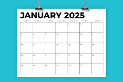 2025 8.5 x 11 Inch Calendar Template