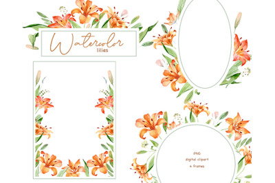 Watercolor Lilies Arrangement png clipart, Floral Digital Frames