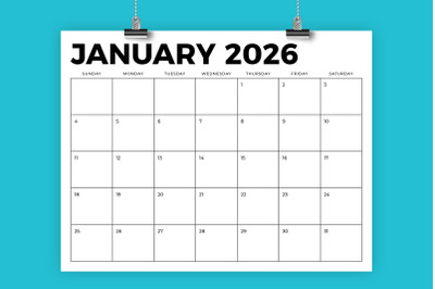 2026 8.5 x 11 Inch Calendar Template