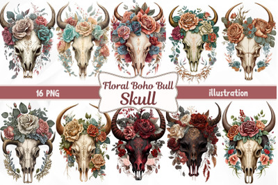 Floral Boho Bull Skull Clipart Sublimation