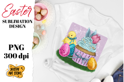 Easter sublimation. Spring tulip Cupcake, chicks and eggs