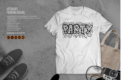 Party word zombie bone hand lettering illustrations monochrome