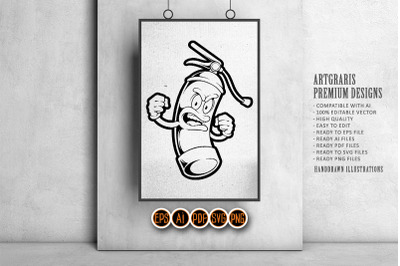 Funny cool fire extinguisher logo illustrations monochrome