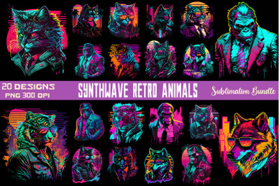 Synthwave Retro Gangster Animals Bundle