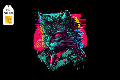 Synthwave Retro Gangster Cat