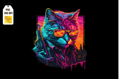 Synthwave Retro Gangster Cat 2