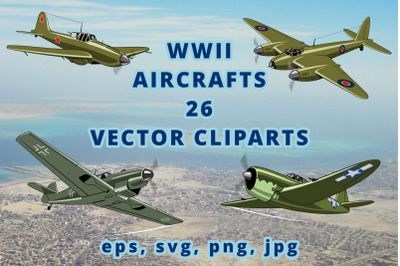 Military Aircrafts of WW2. Cliparts Set