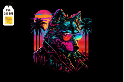 Synthwave Retro Gangster Wolf