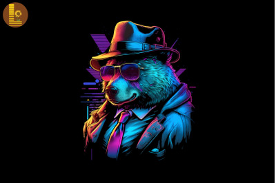 Synthwave Retro Gangster Bear