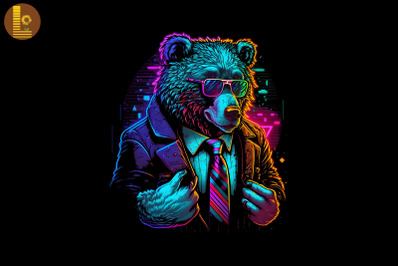 Synthwave Retro Gangster Bear 2