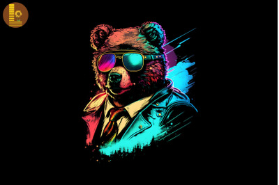 Synthwave Retro Gangster Bear 3