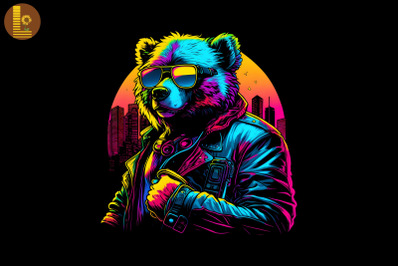 Synthwave Retro Gangster Bear 5