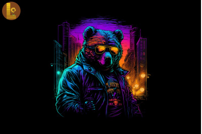 Synthwave Retro Gangster Bear 6