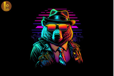 Synthwave Retro Gangster Bear 9