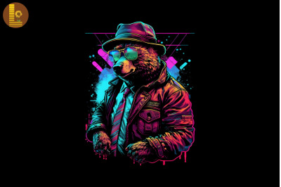 Synthwave Retro Gangster Bear 10