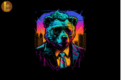 Synthwave Retro Gangster Bear 11