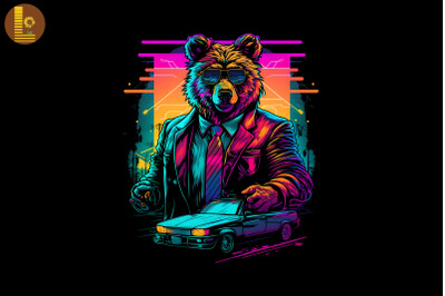 Synthwave Retro Gangster Bear 12