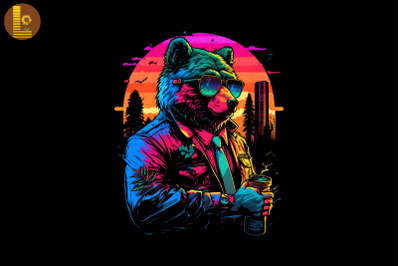 Synthwave Retro Gangster Bear 13