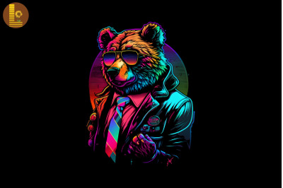 Synthwave Retro Gangster Bear 14