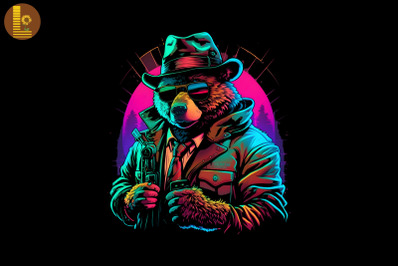 Synthwave Retro Gangster Bear 15