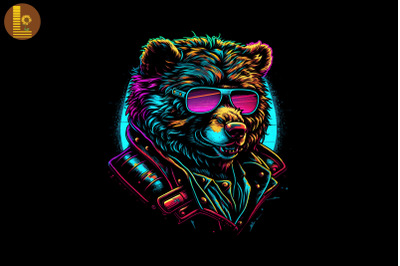 Synthwave Retro Gangster Bear 16