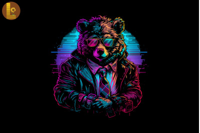 Synthwave Retro Gangster Bear 17