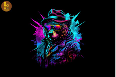 Synthwave Retro Gangster Bear 18