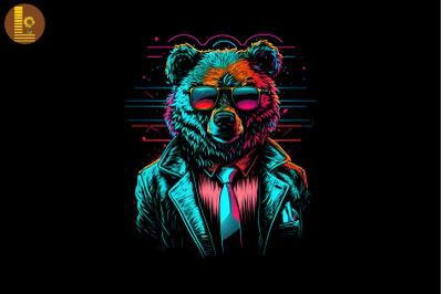 Synthwave Retro Gangster Bear 19