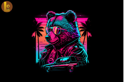 Synthwave Retro Gangster Bear 20