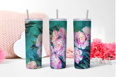 Watercolor Floral Peonies Pink 20 oz sublimation in a glass