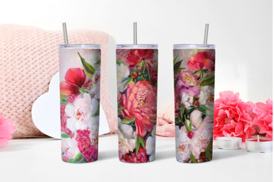 Watercolor Floral Peonies red 20 oz sublimation in a glass