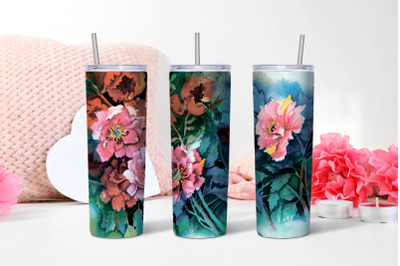 Watercolor Floral Peonies 20 oz sublimation in a glass
