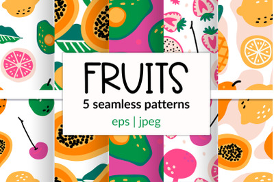 Fruit Digital Paper BUNDLE, summer fruit seamless patterns