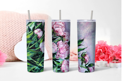 Watercolor Floral Peonies 20 oz sublimation in a glass