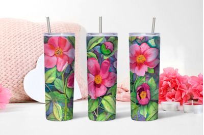 Watercolor Floral Peonies 20 oz sublimation in a glass