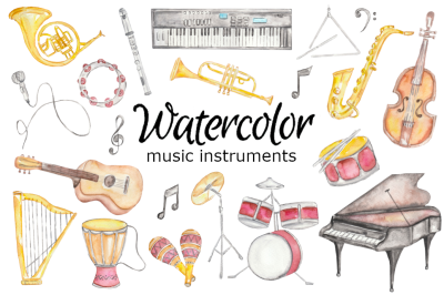 Musical instruments watercolor clipart