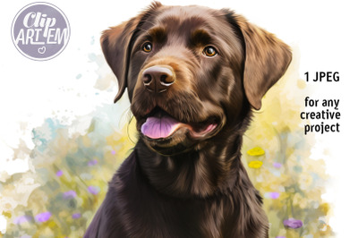 Adorable Labrador with Flowers JPEG Digital Print Home Decor
