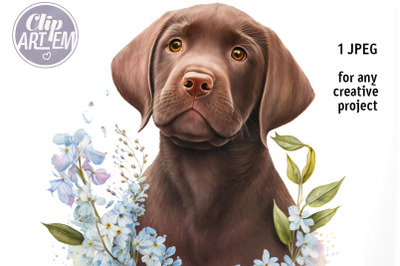 Cute Young Chocolate Lab  Watercolor Picture JPEG Image for Home Decor