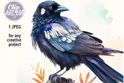 Beautiful Crow Raven Digital Print Wall Decor Illustration Watercolor