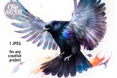 Flying Raven Crow Wall Art JPEG Image Painting Digital Print Decor